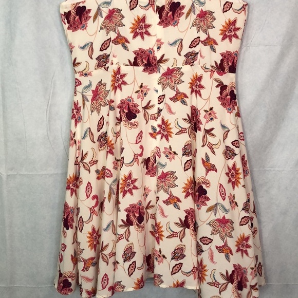 LOFT Outlet Womens Cream  Pink Floral Sleeveless Fit Flare Dress Size 12 - Picture 6 of 12